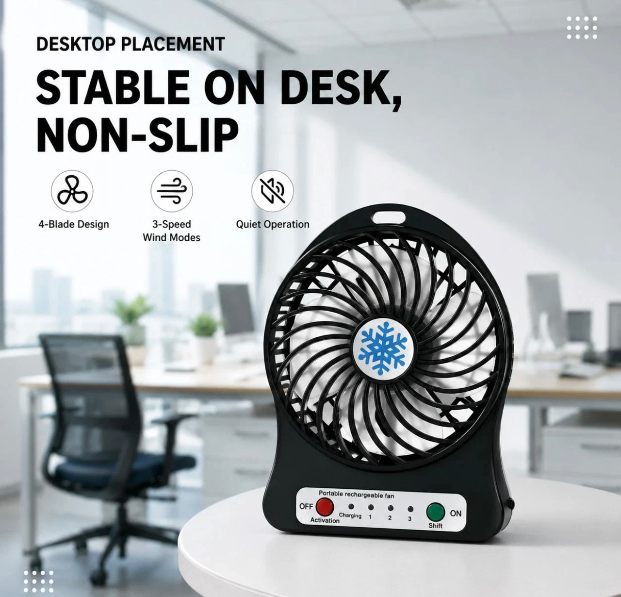 Rechargeable 3 Speed Mini Desk Fan