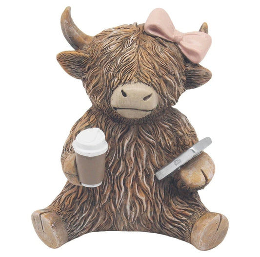 Coffee Lover Highland Cow Figurine
