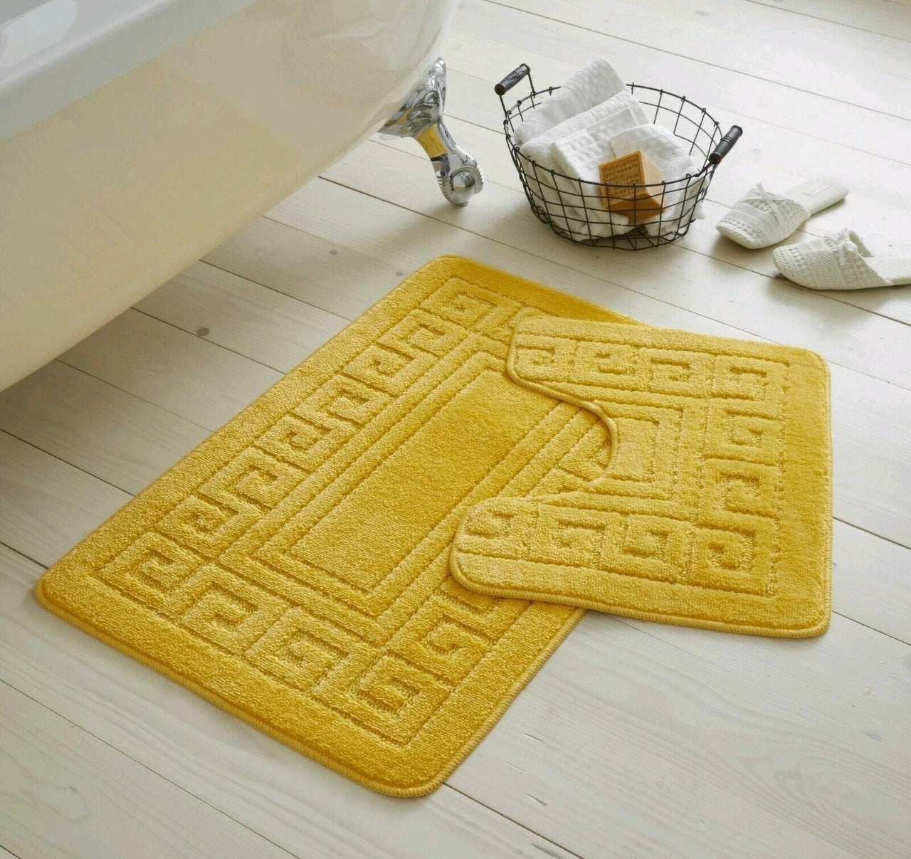 2pc Non - Slip Greek Key Style Bathroom Mat Set