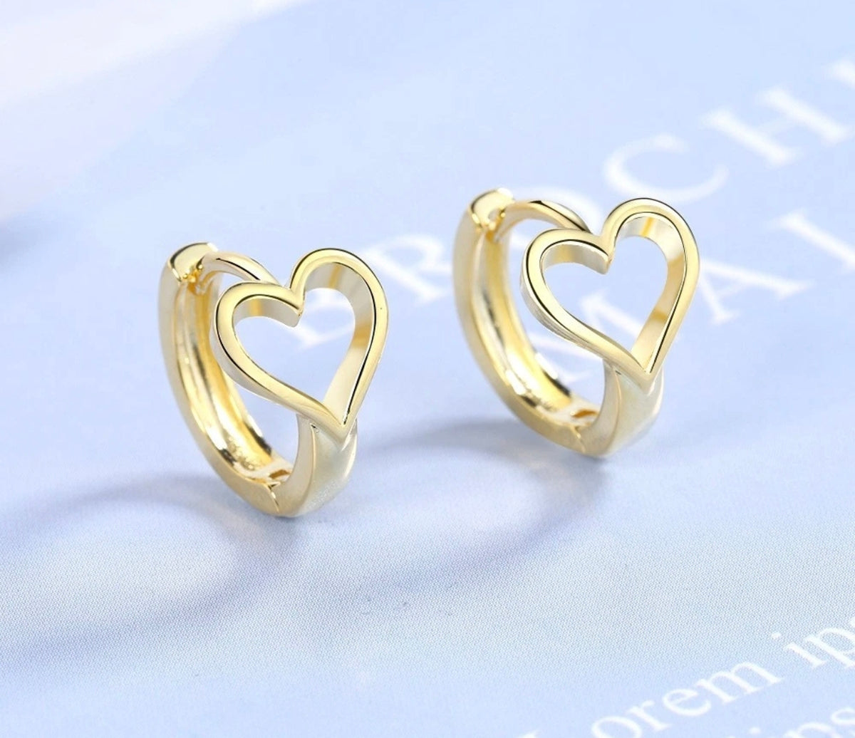 925 Sterling Silver Heart Huggie Earrings