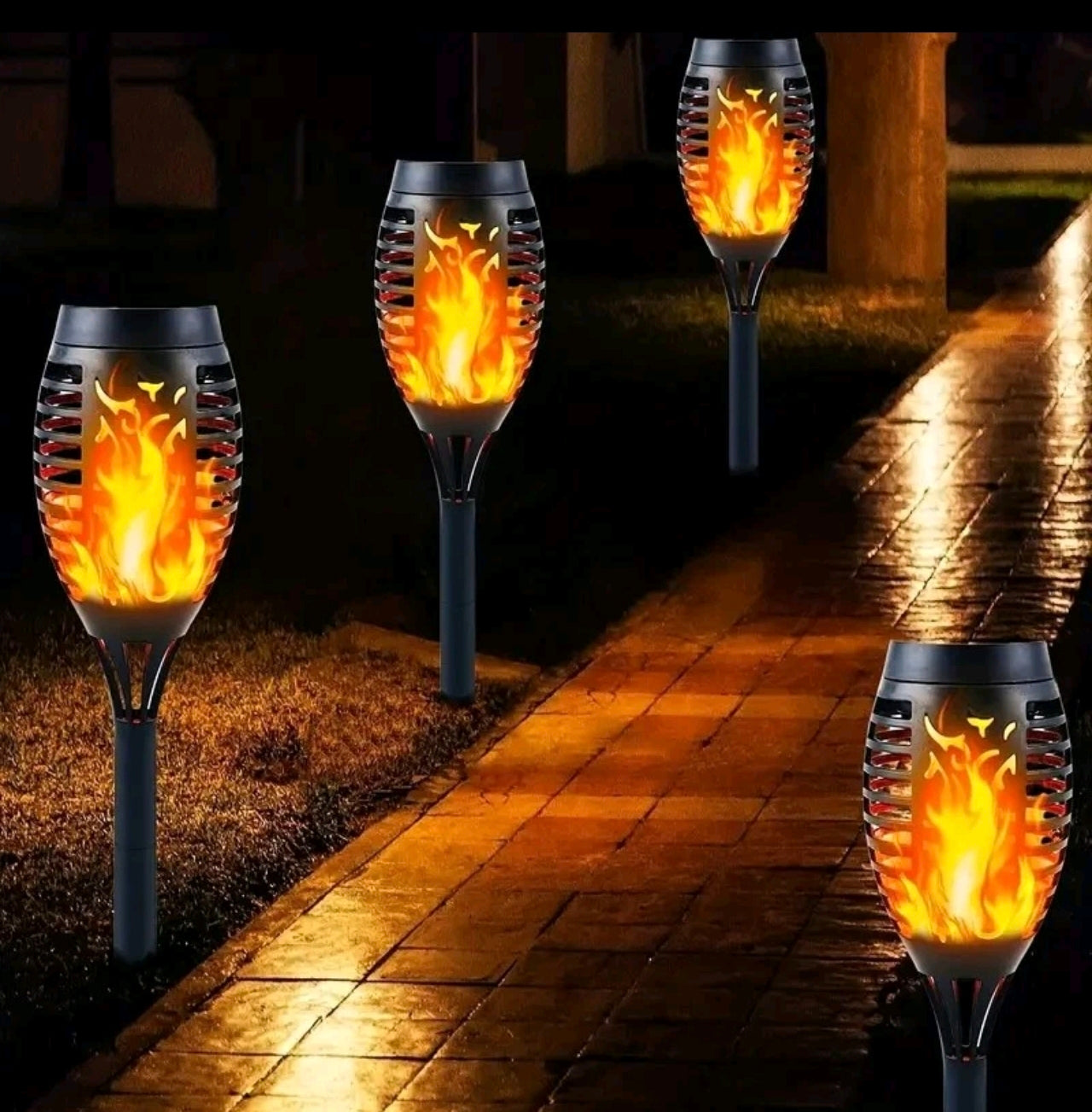 8x Flickering Flame Effect Garden Stake