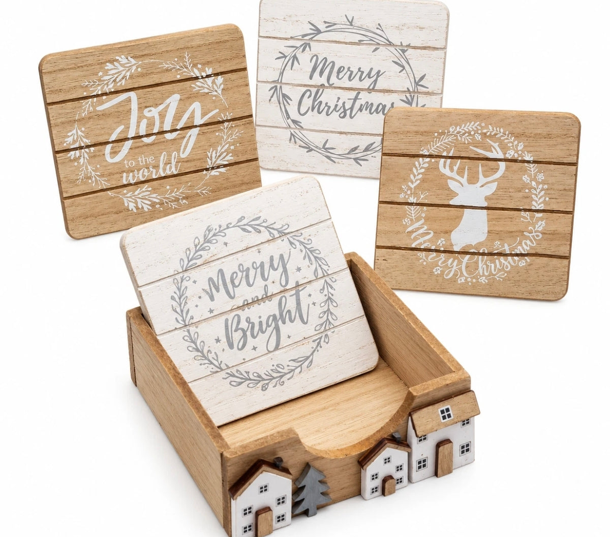 4pc Wooden Christmas Coasters