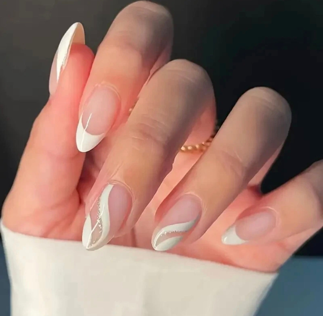 Medium Almond French Glossy Nails