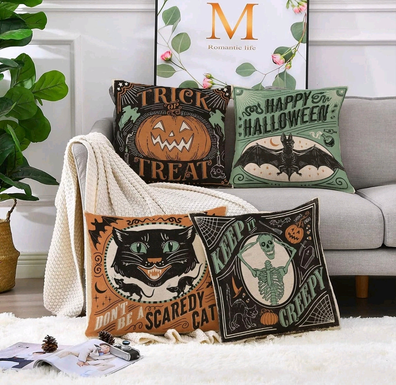Set of 4 Halloween Cushion Covers
