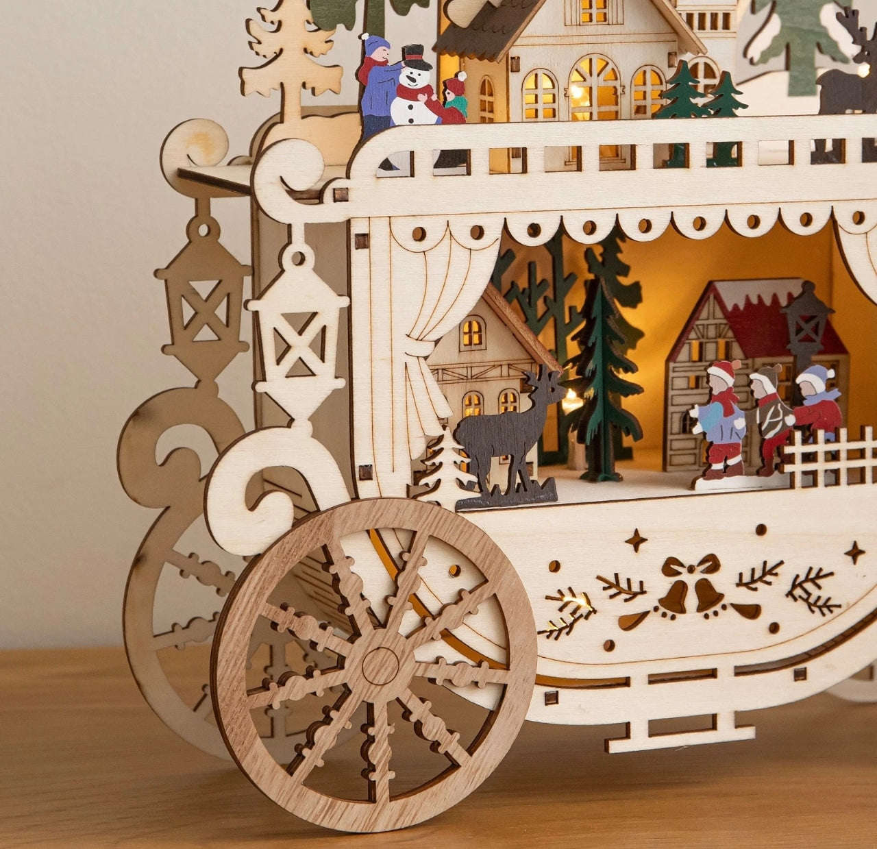 25cm Light Up Festive Village Carriage