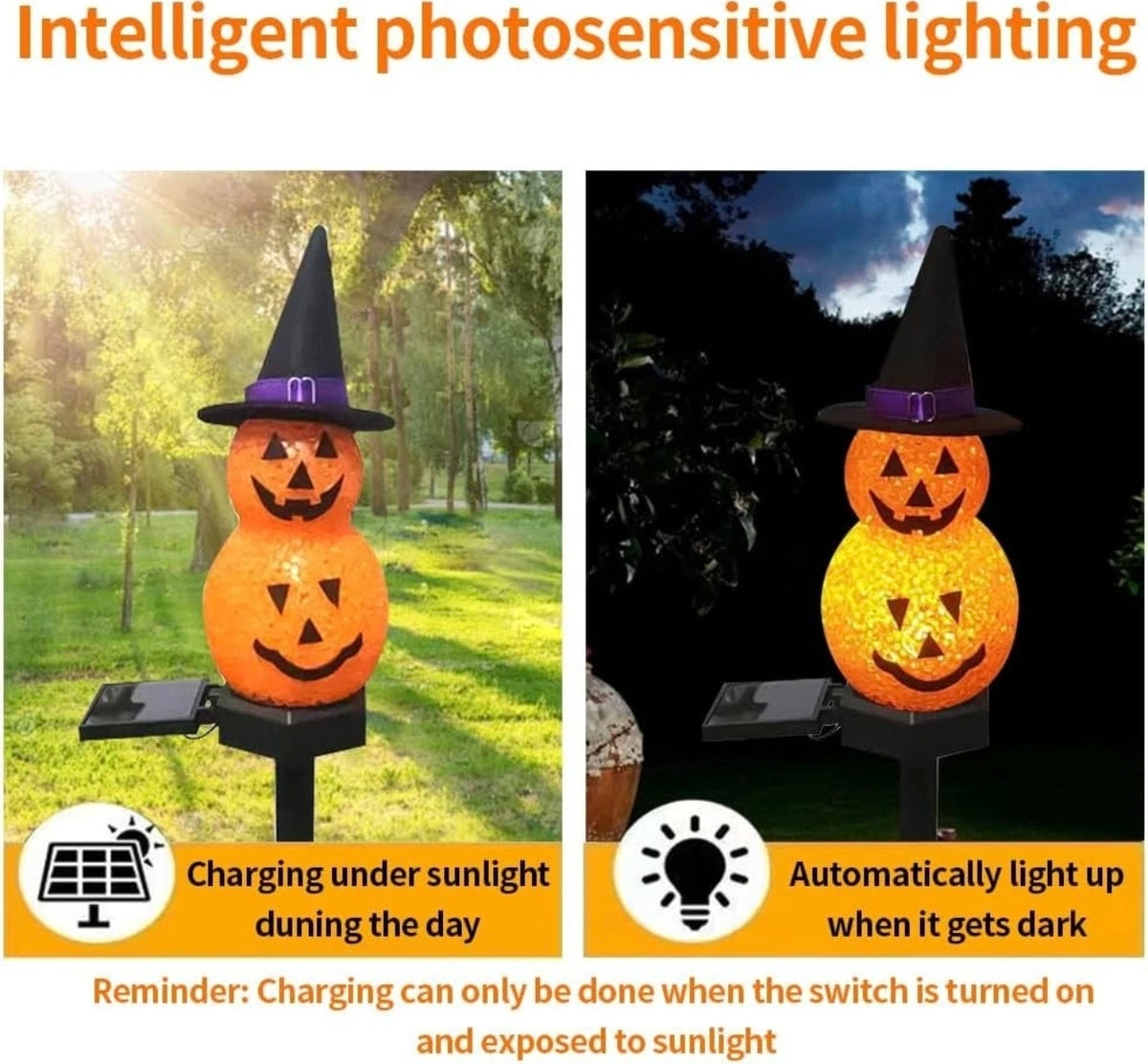 4pc Pumpkin Witch Solar Stake Lights