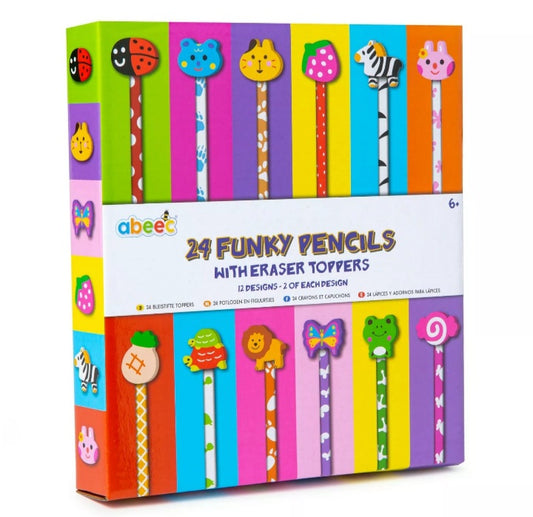 24 x Funky Pencils with Eraser Toppers
