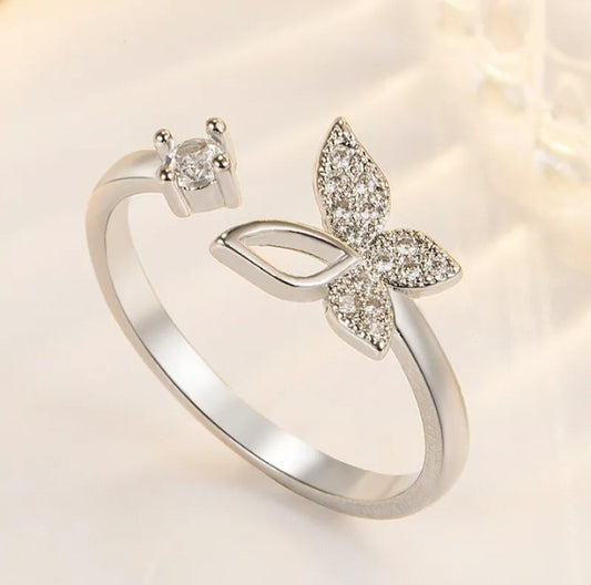Stunning Crystal Butterfly Adjustable Ring
