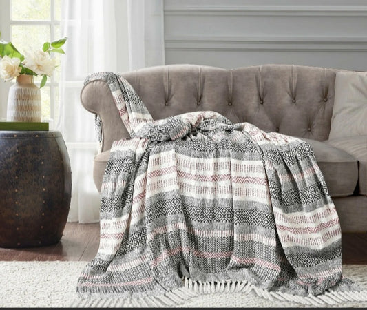 100% Cotton Woven Fringed Throw