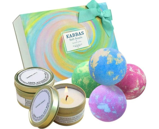 Vegan Organic Bath Bombs and Scented Candles Gift Set