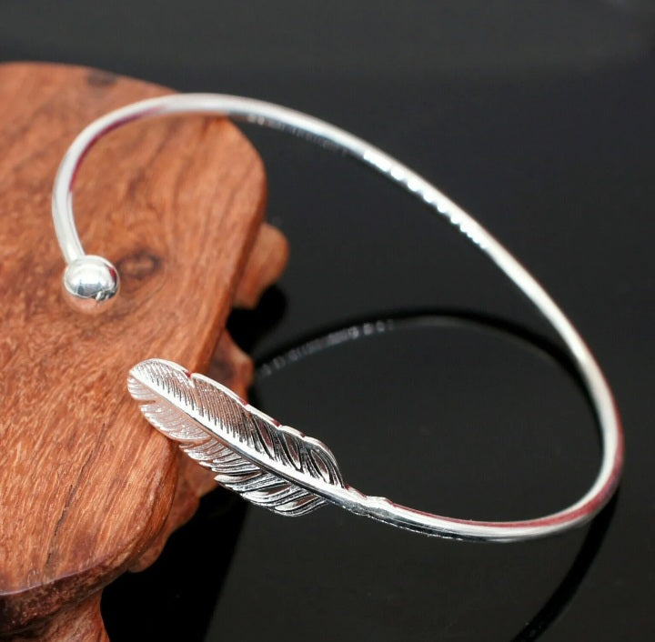 925 Sterling Silver Angel Wing Feather Bangle