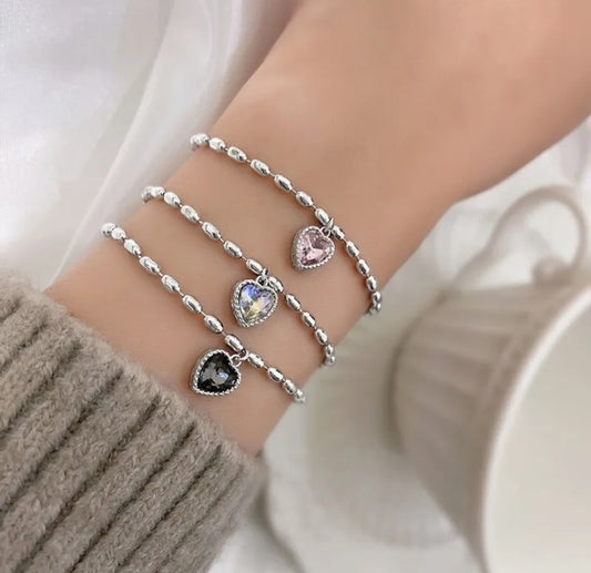 Dainty Bead Linked Heart Charm Bracelet