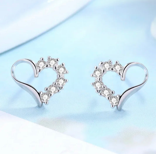 925 Sterling Silver Crystal Heart Earrings