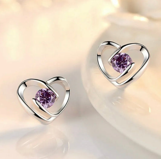 925 Sterling Silver Purple Stone Earrings