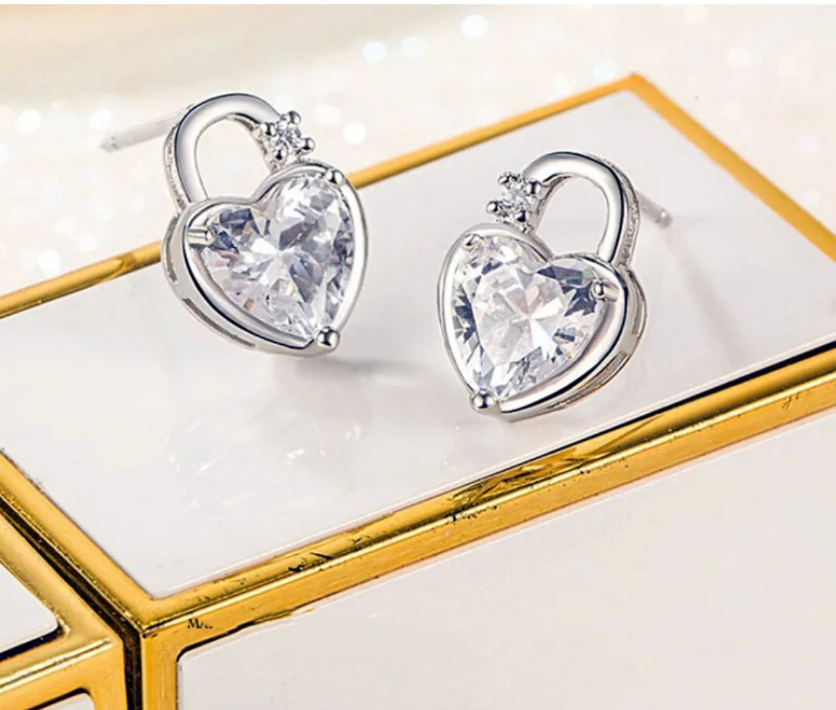 925 Sterling Silver Heart Lock Earrings