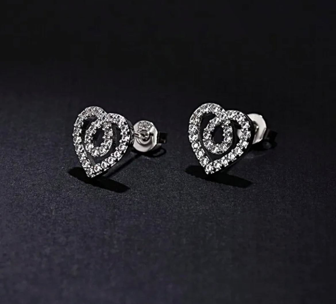 925 Sterling Silver Crystal Heart Earrings