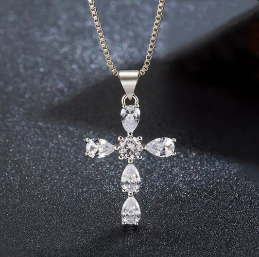 925 Sterling Silver Waterdrop Cross Necklace