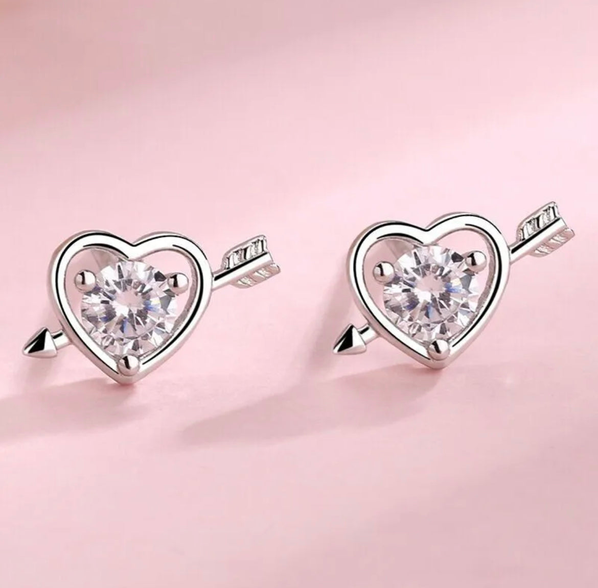 925 Sterling Silver Crystal Heart Earrings