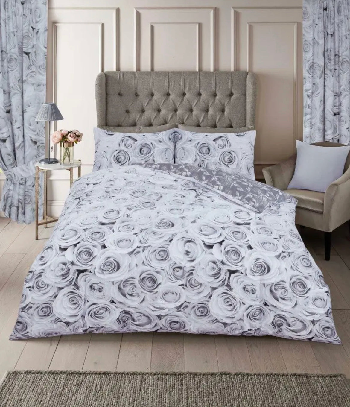 Grey Rose Bedding Set