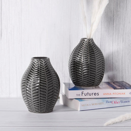 Set Of 2 Grey Vases