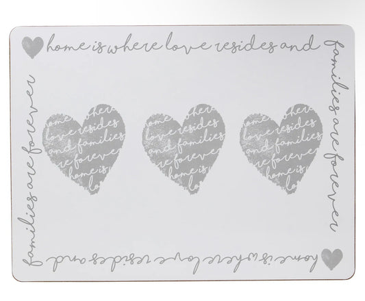 Set Of 4 Grey Hearts Placemats