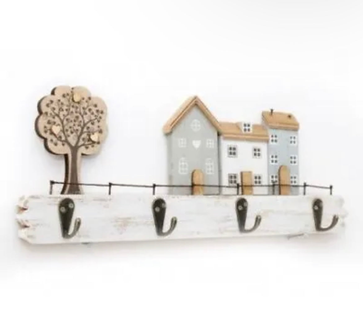 Wooden Houses & Tree Wall Hook