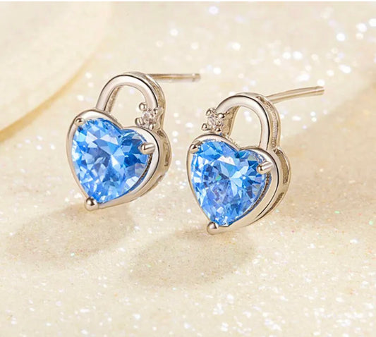 925 Sterling Silver Heart Lock Earrings
