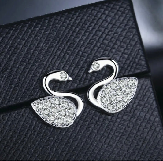 925 Sterling Silver Crystal Swan Earrings