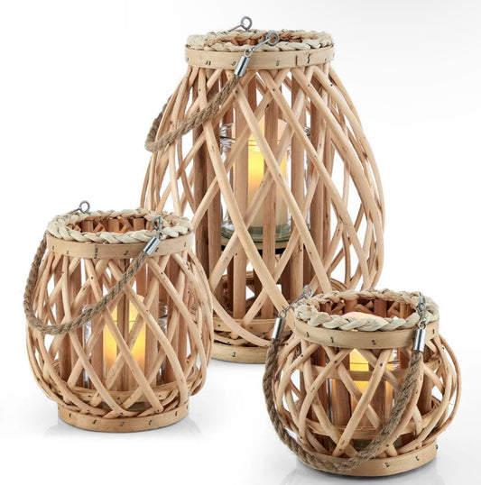 3 Piece Wicker Candle Lanterns