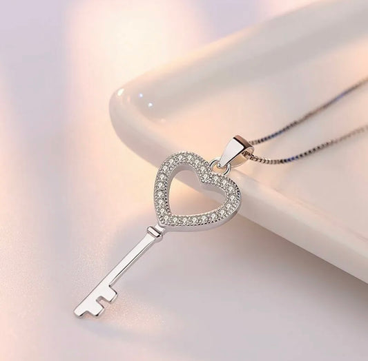 Crystal Heart Key Necklace