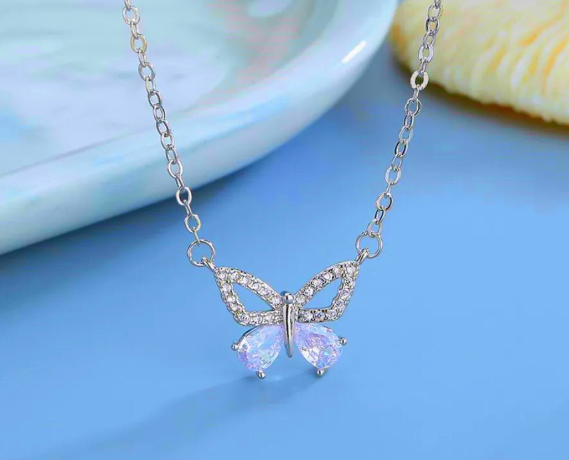 925 Sterling Silver Crystal Butterfly Necklace